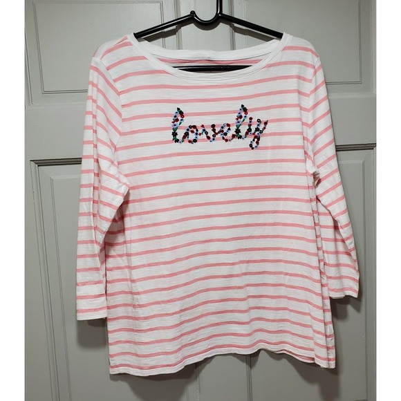 Talbots Tops - Talbots Top Womens XL Pink Top 3/4 Sleeve Striped Casual Basic Blouse Lovely